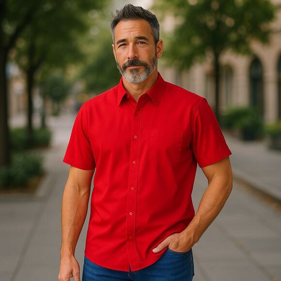 James & Nicholson Short Sleeve Red Button-Up Dress Shirt Size XL NWOT - Picture 9 of 9